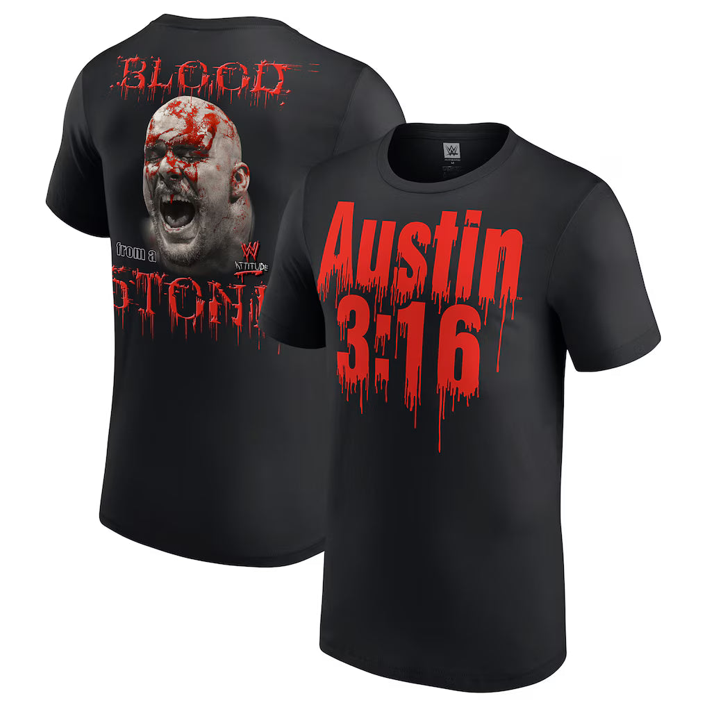 (WWE) "Stone Cold" Steve Austin Blood From A Stone T-Shirt - Black