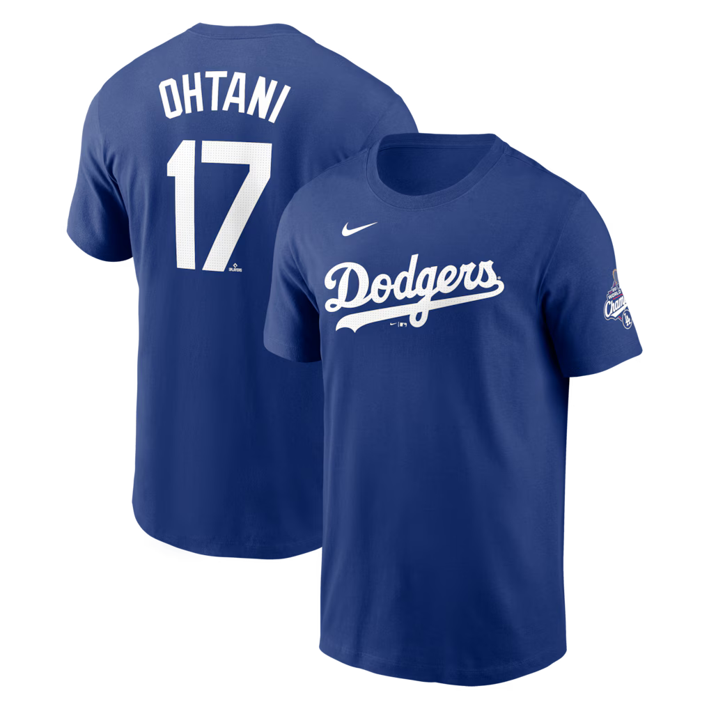 (MLB) Shohei Ohtani Los Angeles Dodgers 2025 World Series Champions Name & Number T-Shirt - Royal