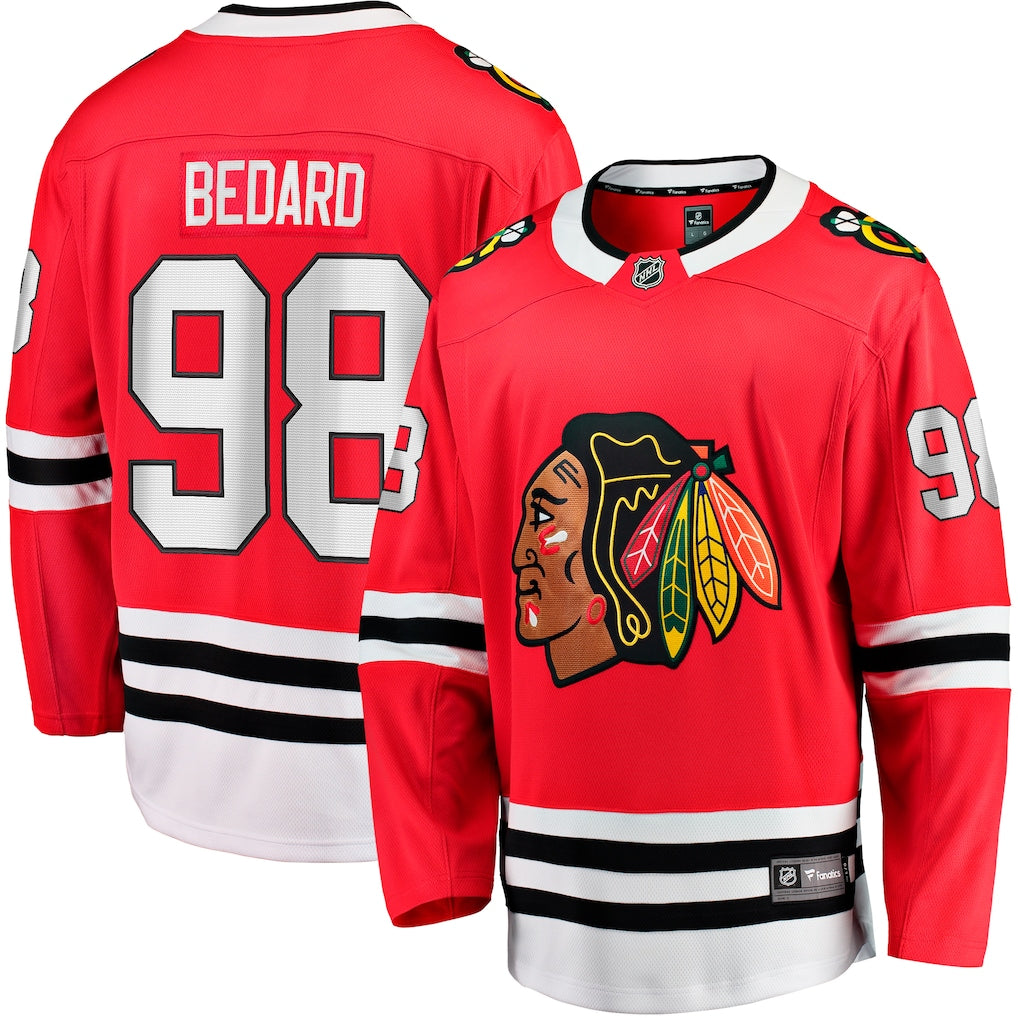 (NHL) Connor Bedard Chicago Blackhawks Home Breakaway Player Jersey - Red