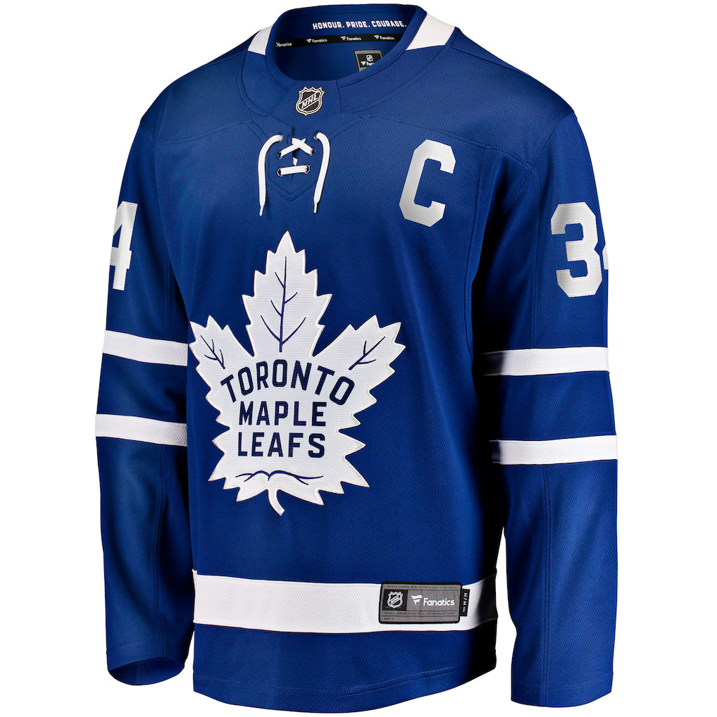(NHL) Auston Matthews Toronto Maple Leafs Captain Patch Home Breakaway Player Jersey - Blue