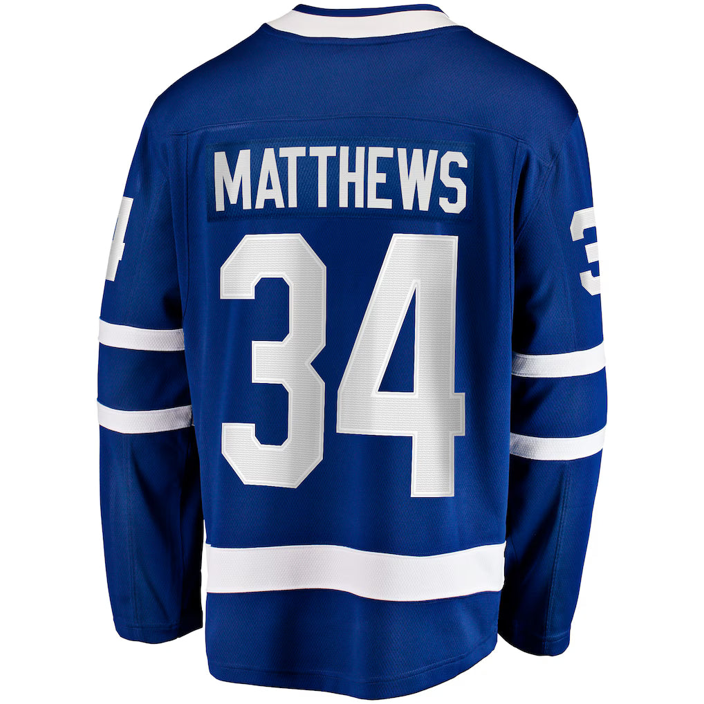 (NHL) Auston Matthews Toronto Maple Leafs Captain Patch Home Breakaway Player Jersey - Blue