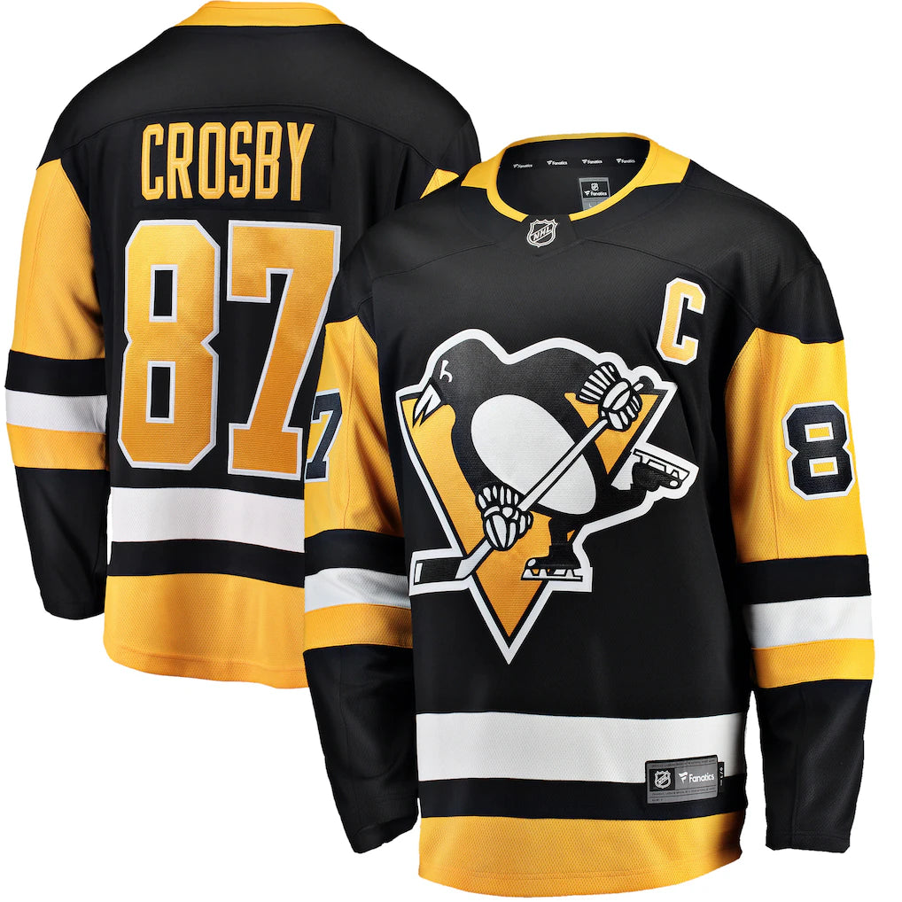 (NHL) Sidney Crosby Pittsburgh Penguins Captain Patch Home Breakaway Jersey - Black
