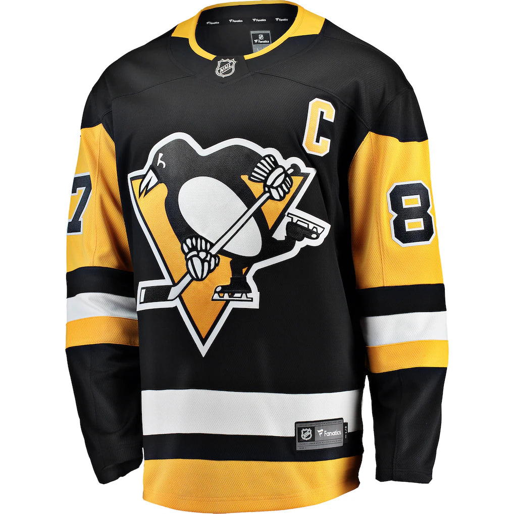 (NHL) Sidney Crosby Pittsburgh Penguins Captain Patch Home Breakaway Jersey - Black