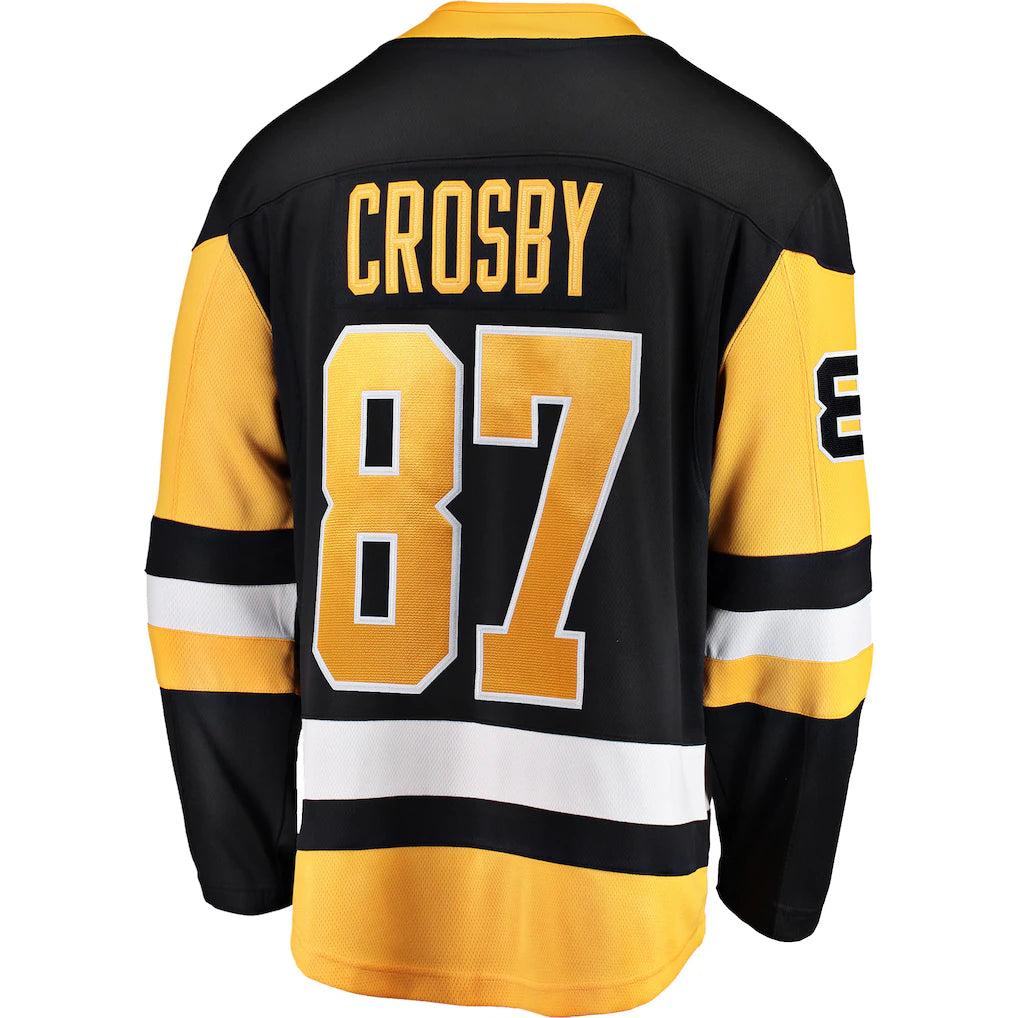 (NHL) Sidney Crosby Pittsburgh Penguins Captain Patch Home Breakaway Jersey - Black