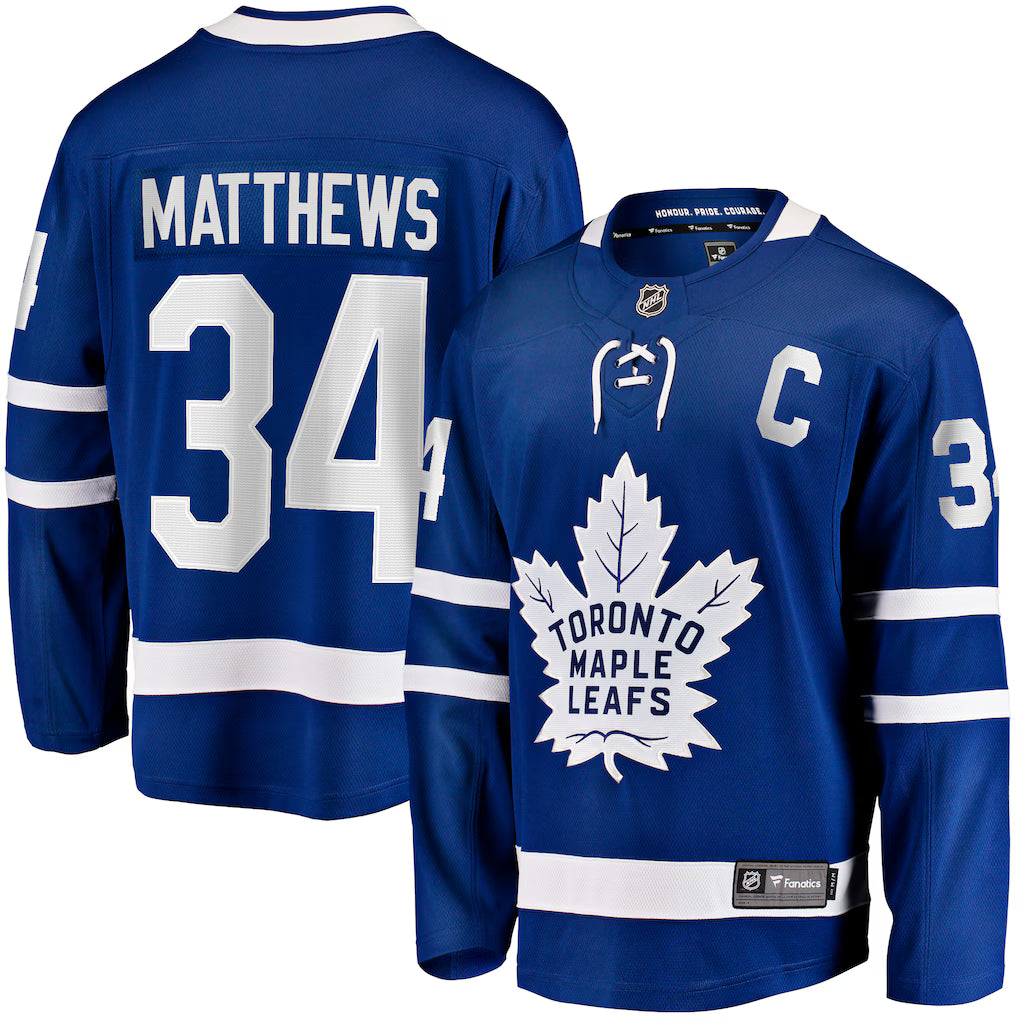 (NHL) Auston Matthews Toronto Maple Leafs Captain Patch Home Breakaway Player Jersey - Blue